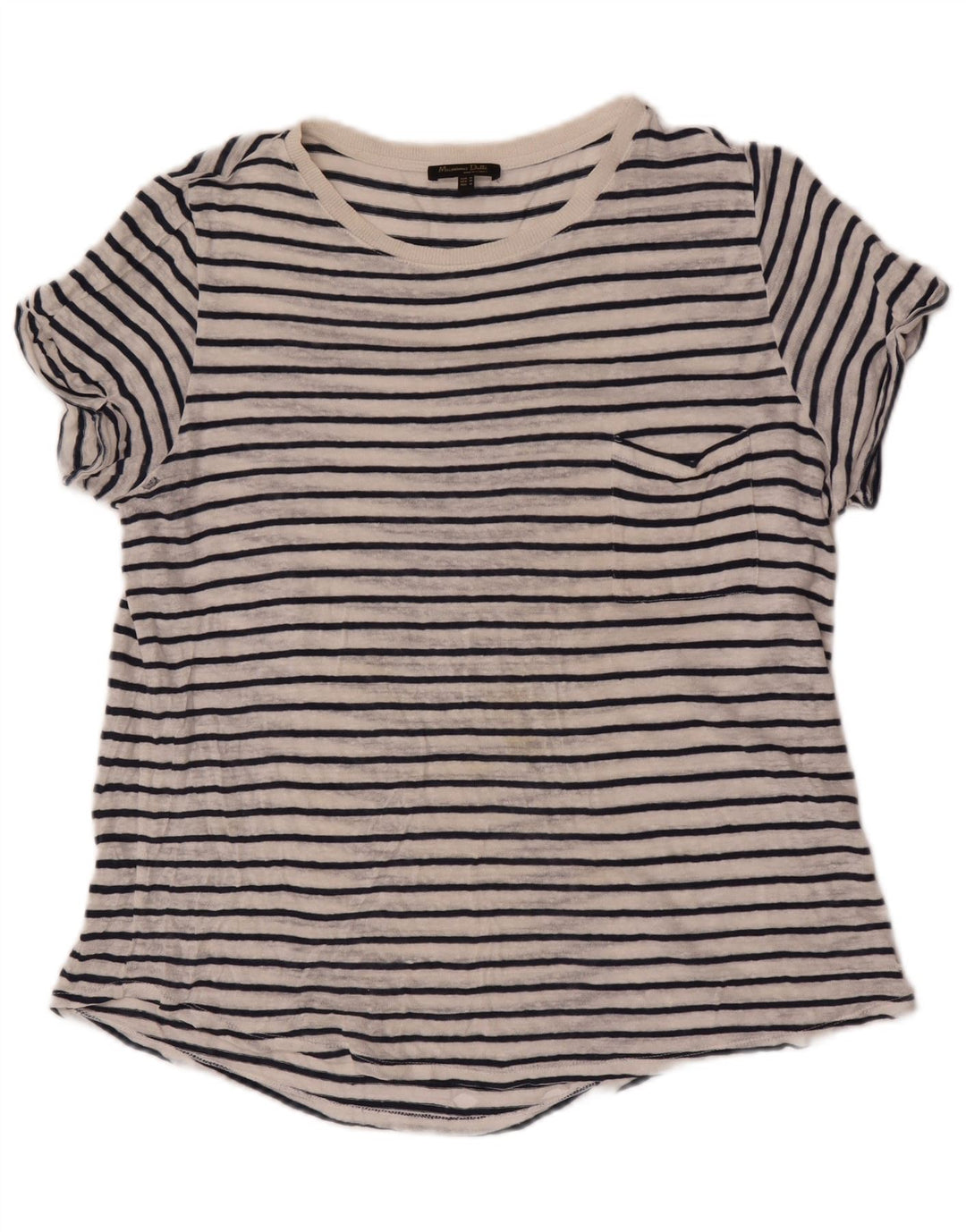 Massimo Dutti Womens T-Shirt Top UK 14 Medium White Striped