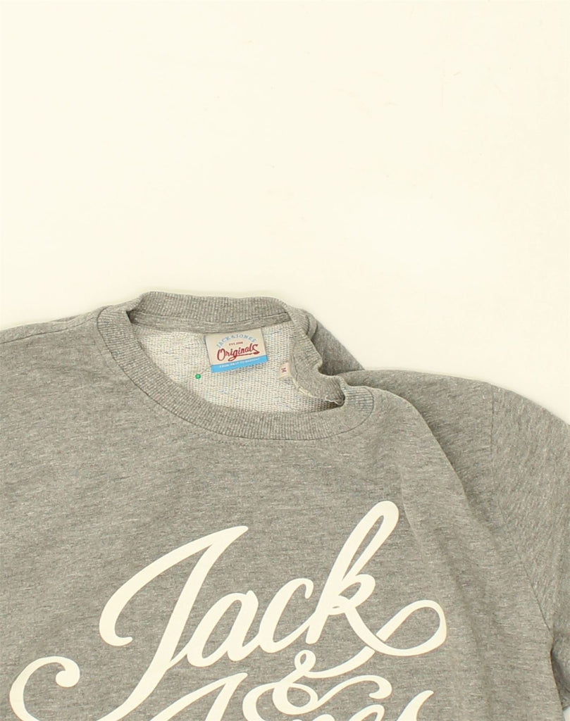 JACK & JONES Mens Graphic Sweatshirt Jumper Medium Grey Cotton | Vintage Jack & Jones | Thrift | Second-Hand Jack & Jones | Used Clothing | Messina Hembry 