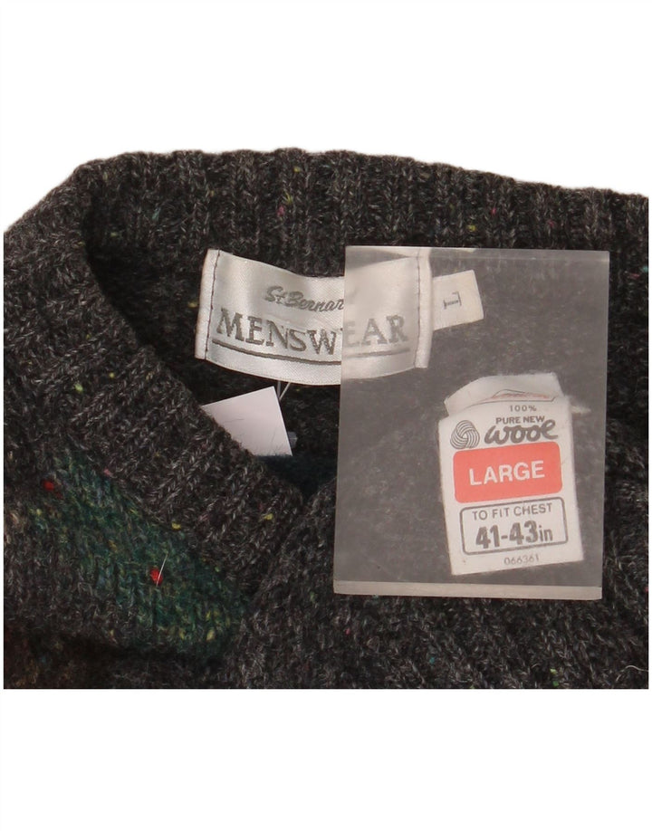ST. BERNARD Mens Crew Neck Jumper Sweater Large Grey Argyle/Diamond