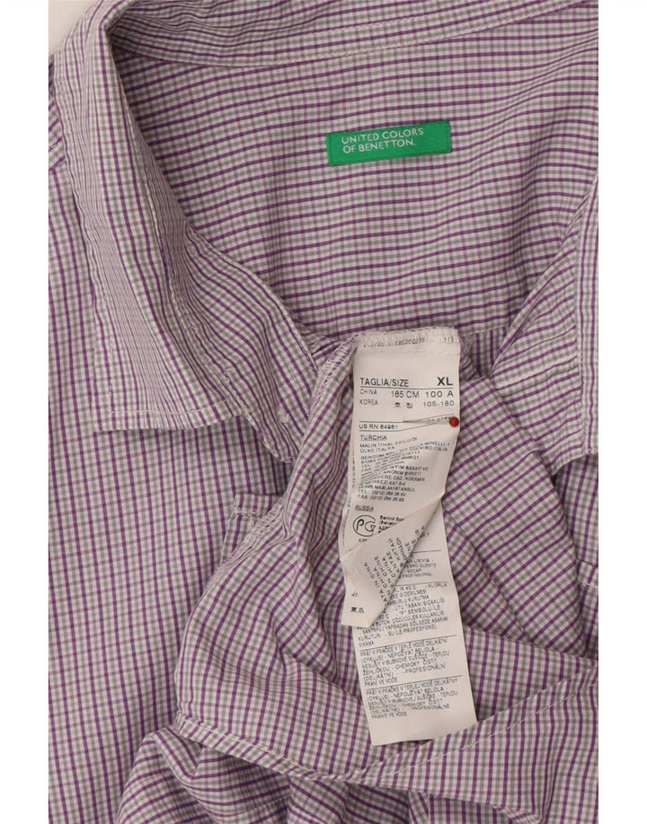 BENETTON Mens Short Sleeve Shirt XL Purple Check Cotton Vintage Benetton and Second-Hand Benetton from Messina Hembry 