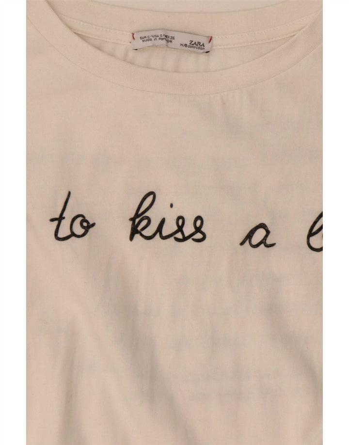 Zara Womens Oversized Graphic T-Shirt Top UK 10 Small White