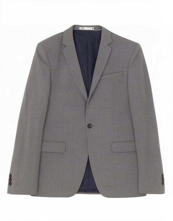 Zara Mens 1 Button Blazer Jacket EU 44 XS Grey Polyester