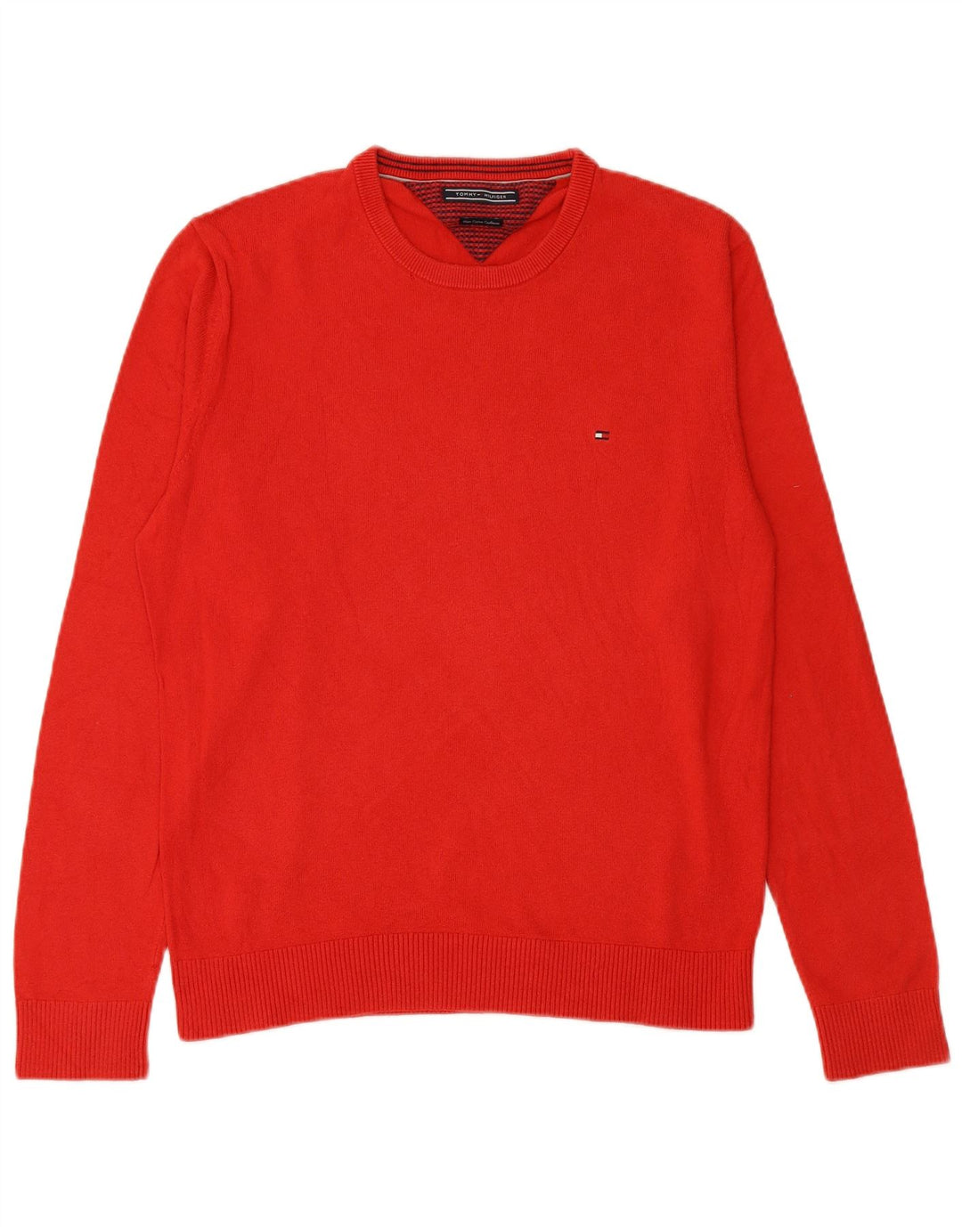 TOMMY HILFIGER Mens Crew Neck Jumper Sweater Large Red Cotton