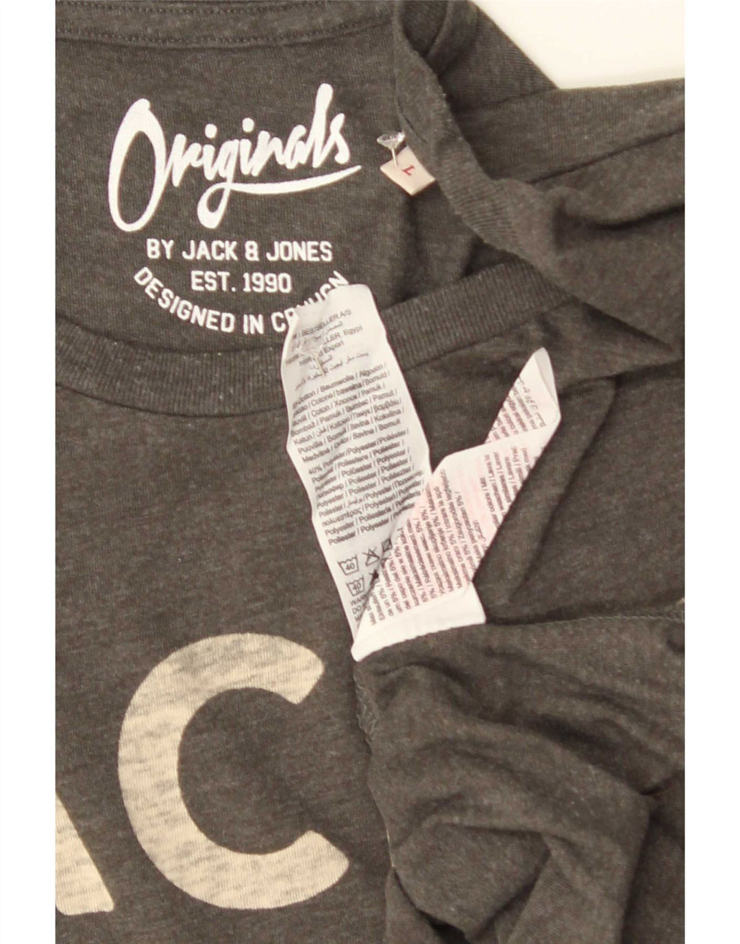 Jack & Jones Mens Graphic T-Shirt Top Large Grey Cotton
