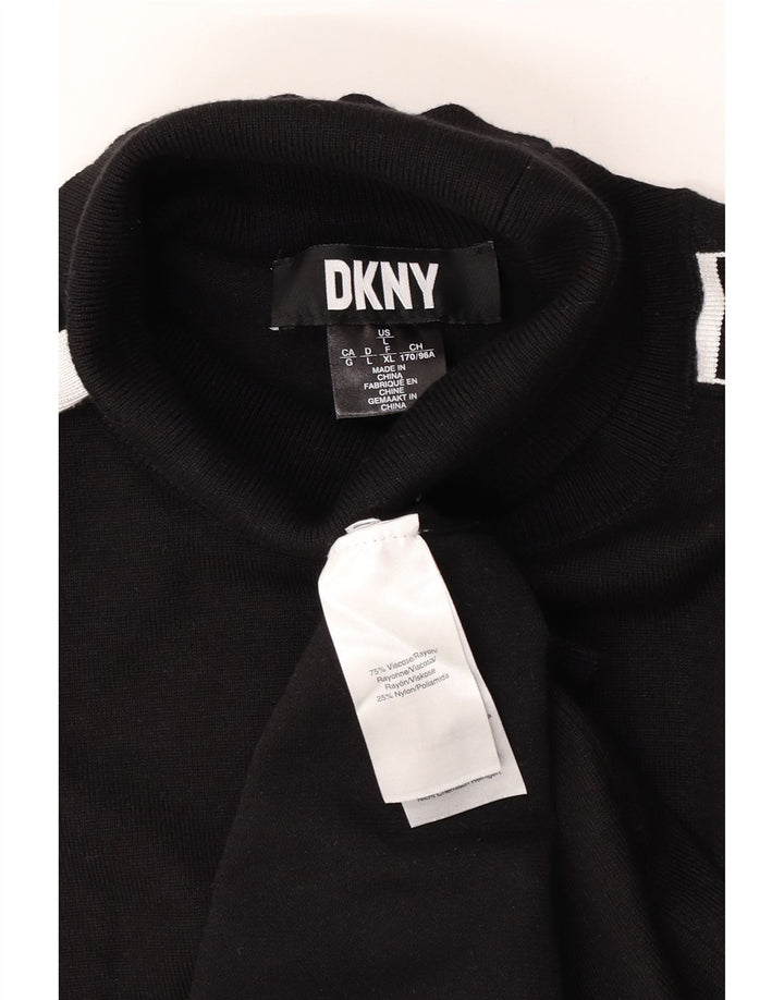 Dkny Mens Graphic Roll Neck Jumper Sweater Large Black Colourblock Viscose