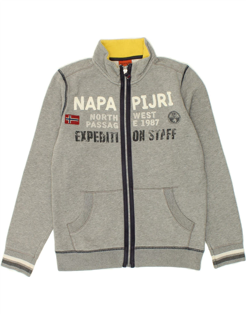 NAPAPIJRI Boys Graphic Tracksuit Top Jacket 13-14 Years Grey Cotton Vintage Napapijri and Second-Hand Napapijri from Messina Hembry 