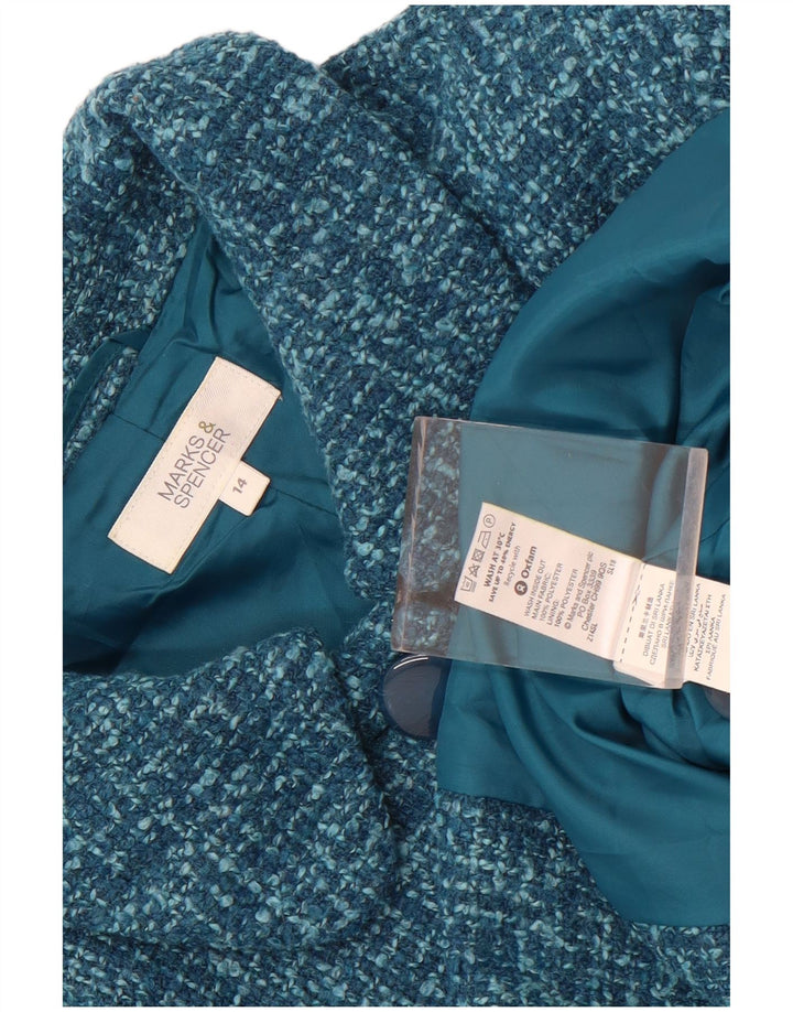 Marks & Spencer Womens 4 Button Blazer Jacket UK 14 Medium Blue Polyester