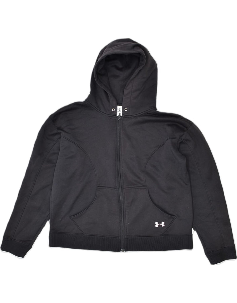 UNDER ARMOUR Womens Zip Hoodie Sweater UK 14 Medium Black Polyester | Vintage | Thrift | Second-Hand | Used Clothing | Messina Hembry 