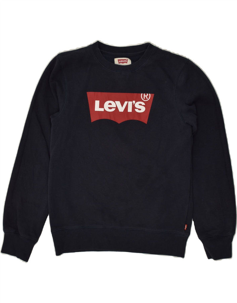 LEVI'S Boys Graphic Sweatshirt Jumper 13-14 Years Navy Blue Cotton | Vintage Levi's | Thrift | Second-Hand Levi's | Used Clothing | Messina Hembry 