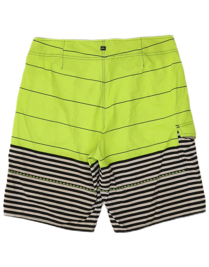QUIKSILVER Mens Swimming Shorts Large Green Striped Polyester