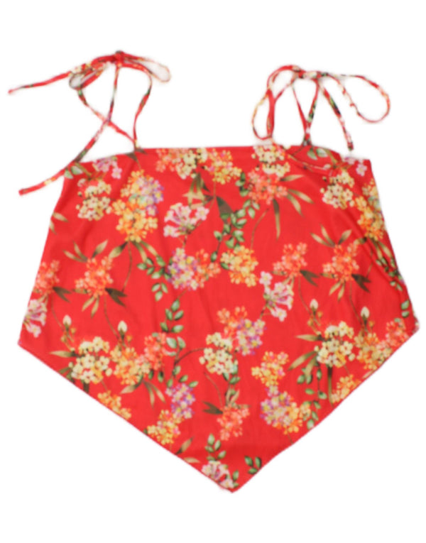 Zara Womens Crop Asymmetric Cami Top UK 10 Small Red Floral Polyester