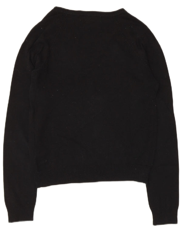 Zara Womens V-Neck Jumper Sweater UK 10 Small Black Cotton