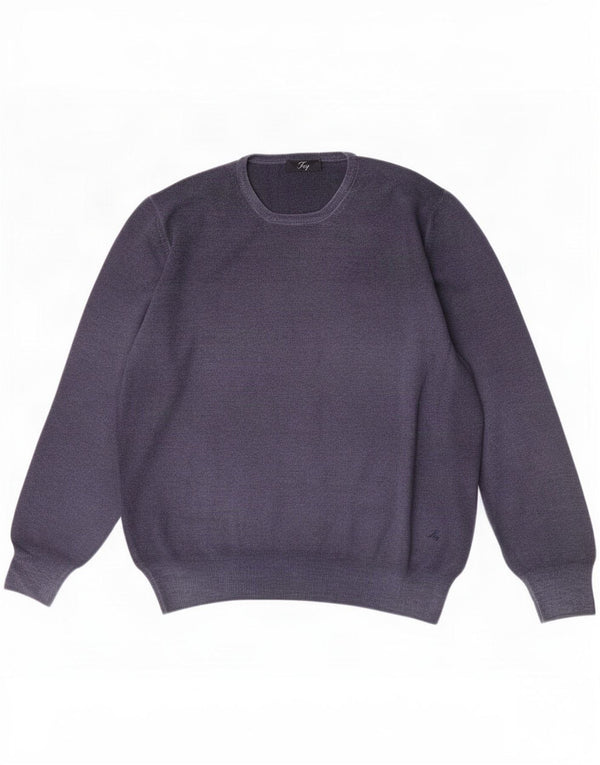 Fay Mens Crew Neck Jumper Sweater IT 54 XL Navy Blue Virgin Wool