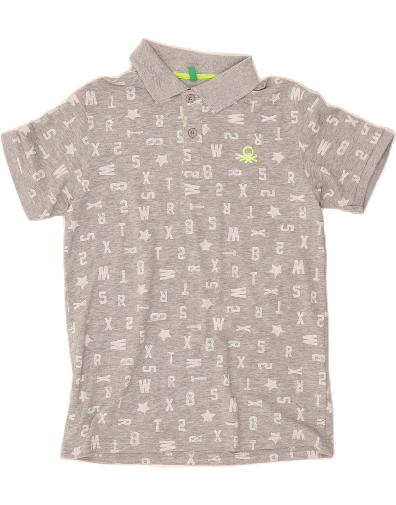 BENETTON Boys Graphic Polo Shirt 11-12 Years 2XL Grey Polyester Vintage Benetton and Second-Hand Benetton from Messina Hembry 