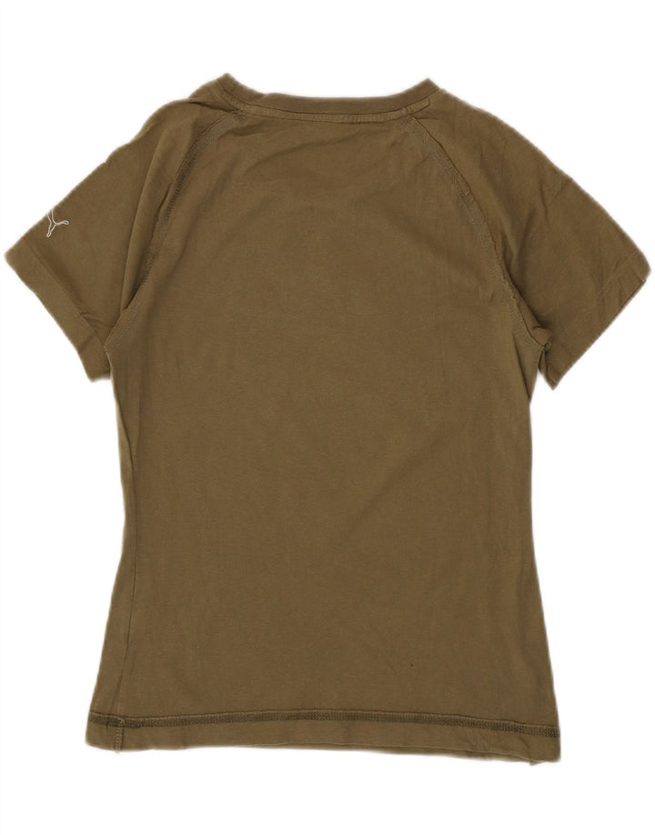 PUMA Womens Graphic T-Shirt Top UK 12 Medium Khaki Cotton