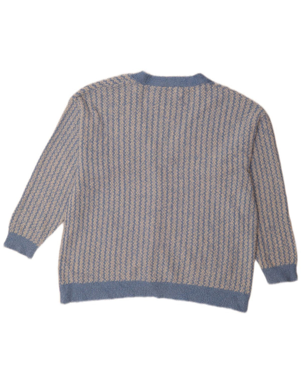 Zara Womens Oversized Cardigan Sweater UK 14 Medium Blue Geometric Cotton