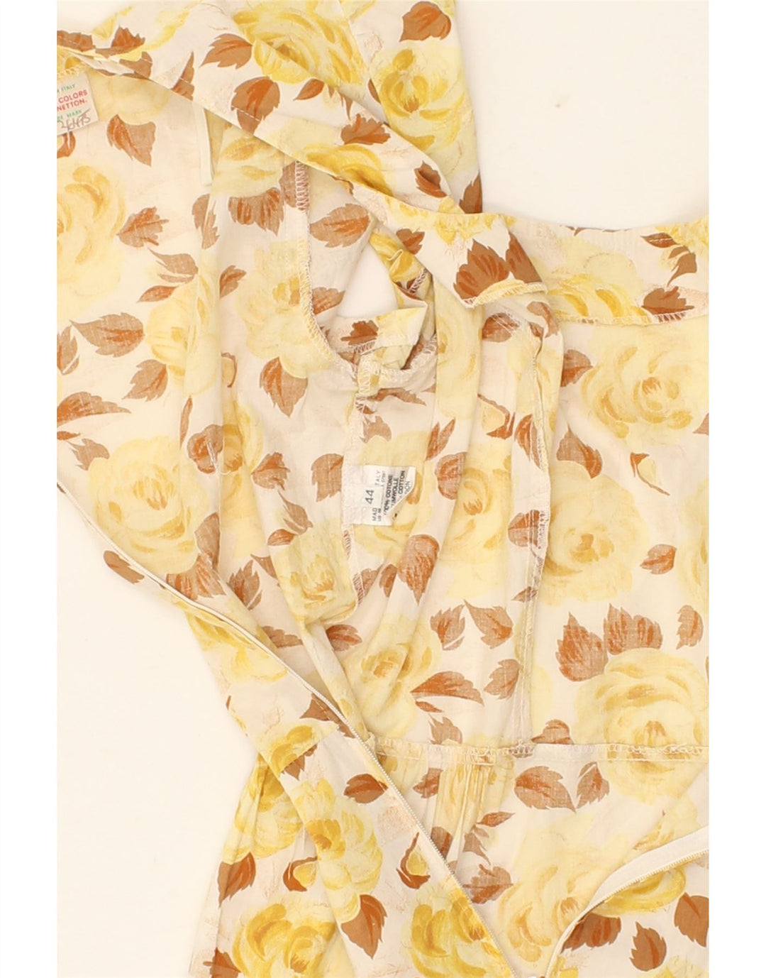 BENETTON Womens Sheath Dress IT 44 Medium Yellow Floral Cotton Vintage Benetton and Second-Hand Benetton from Messina Hembry 