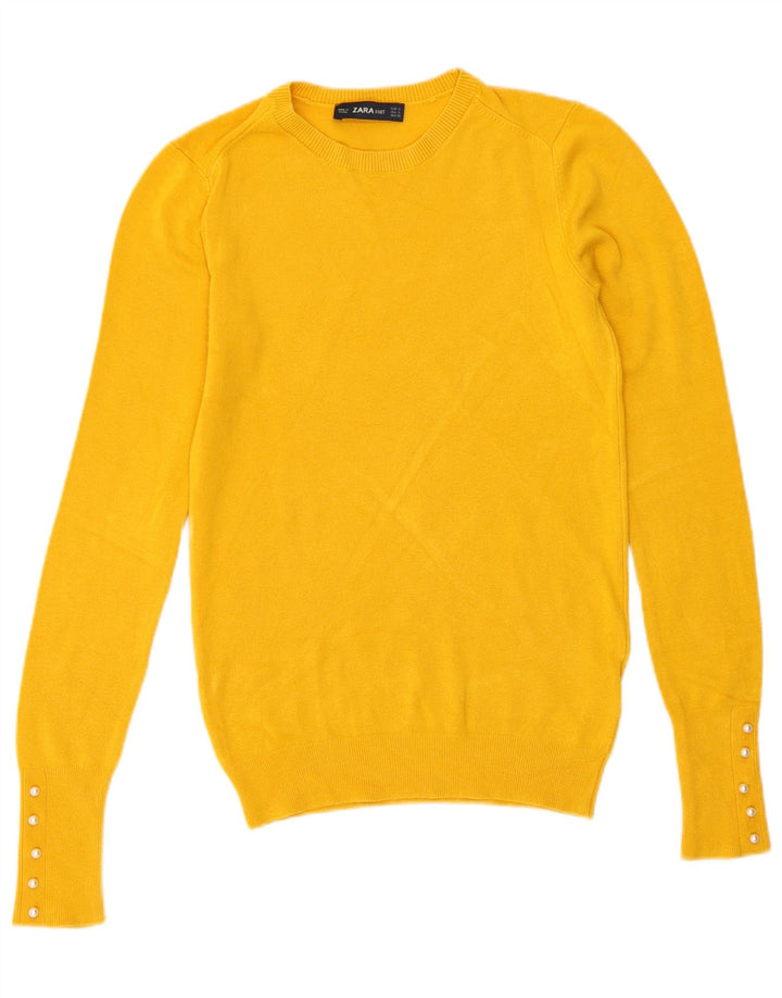 Zara Womens Crew Neck Jumper Sweater UK 10 Small Yellow