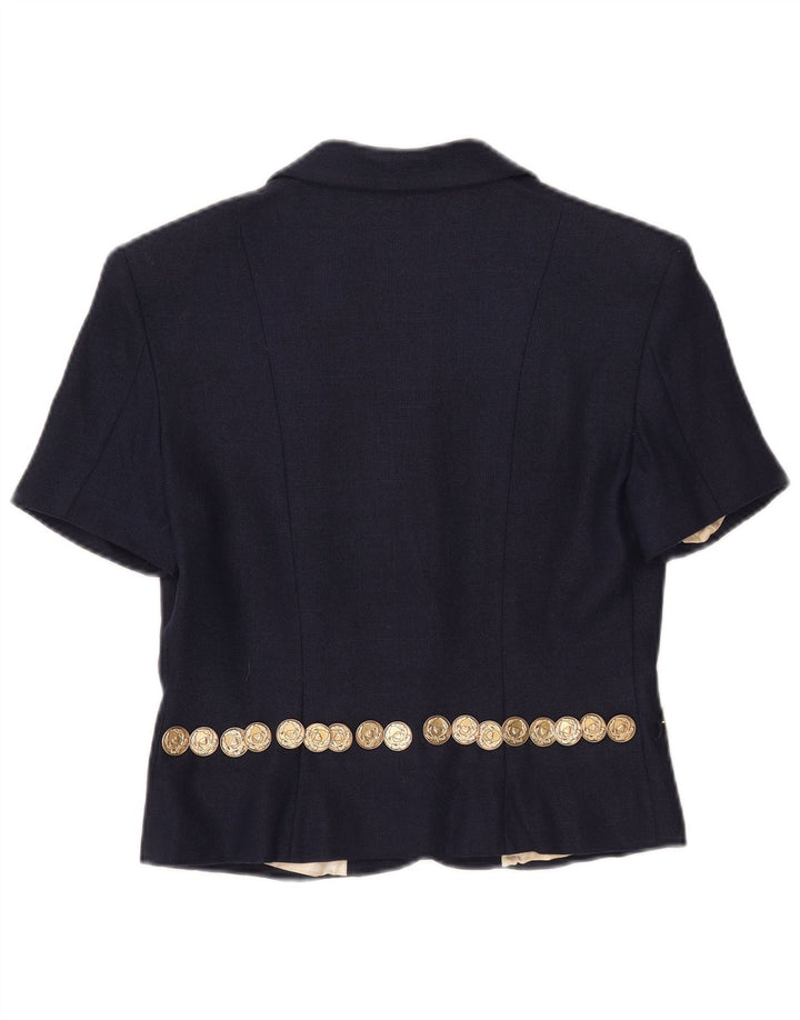 Moschino Womens 3 Button Short Sleeve Blazer Jacket UK 14 Large Navy Blue
