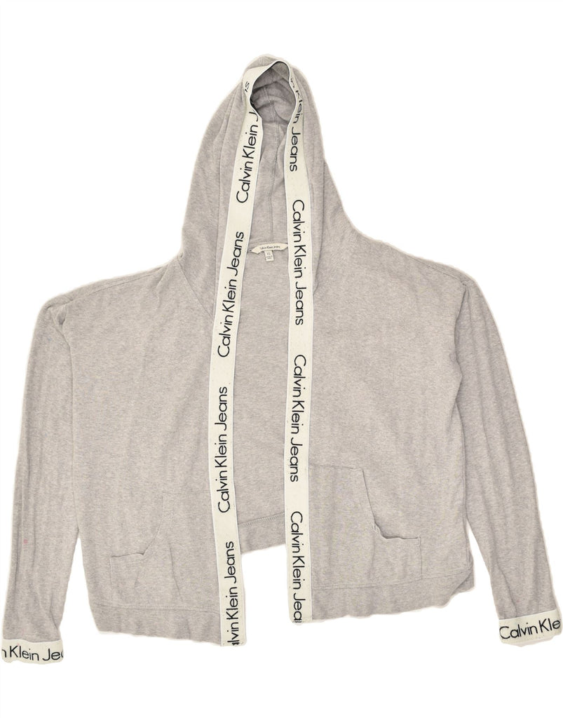 CALVIN KLEIN Womens Hooded Cardigan Sweater UK 6  XS Grey Cotton | Vintage Calvin Klein | Thrift | Second-Hand Calvin Klein | Used Clothing | Messina Hembry 