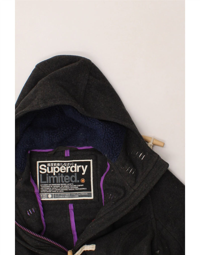 SUPERDRY Womens Hooded Duffle Coat UK 14 Medium Grey Wool Vintage Superdry and Second-Hand Superdry from Messina Hembry 