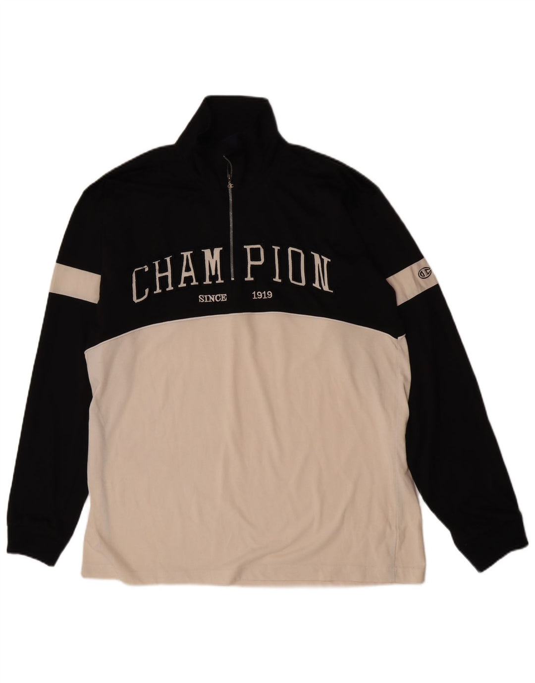 Champion Mens Zip Neck Graphic Pullover Tracksuit Top XL Black Colourblock