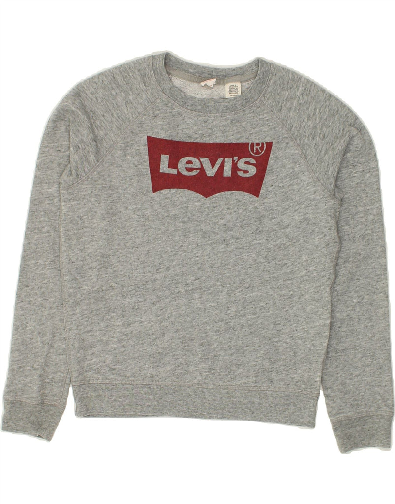 LEVI'S Womens Loose Fit Graphic Sweatshirt Jumper UK 6 XS Grey Cotton | Vintage Levi's | Thrift | Second-Hand Levi's | Used Clothing | Messina Hembry 