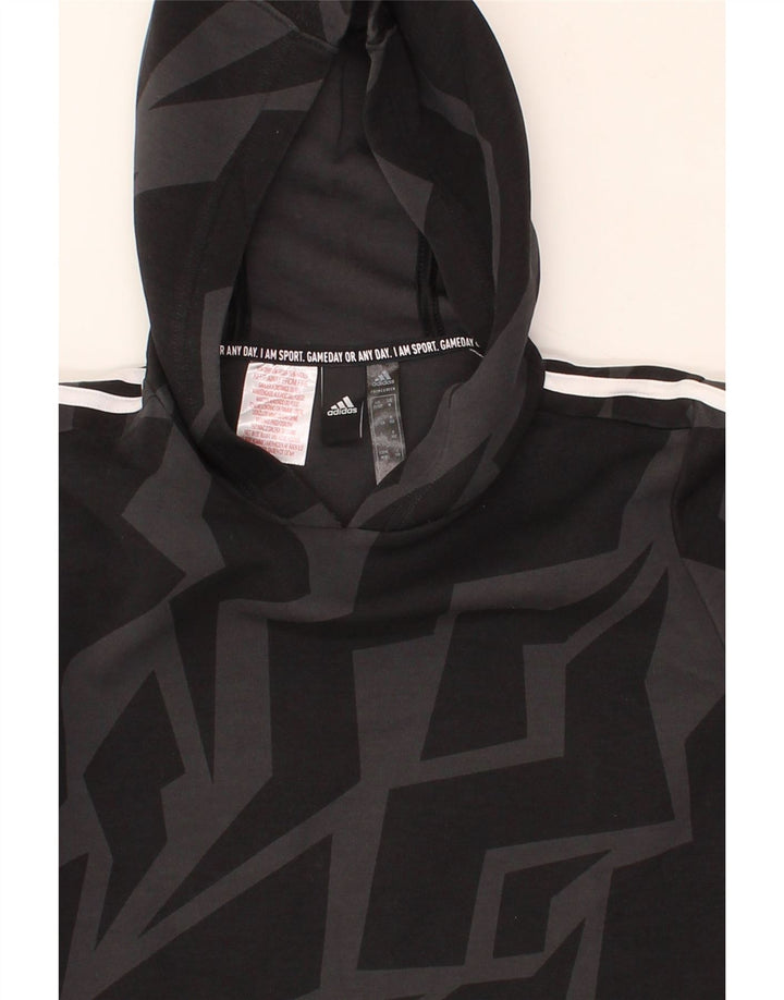 ADIDAS Boys Abstract Pattern Hoodie Jumper 11-12 Years Black Cotton Vintage Adidas and Second-Hand Adidas from Messina Hembry 