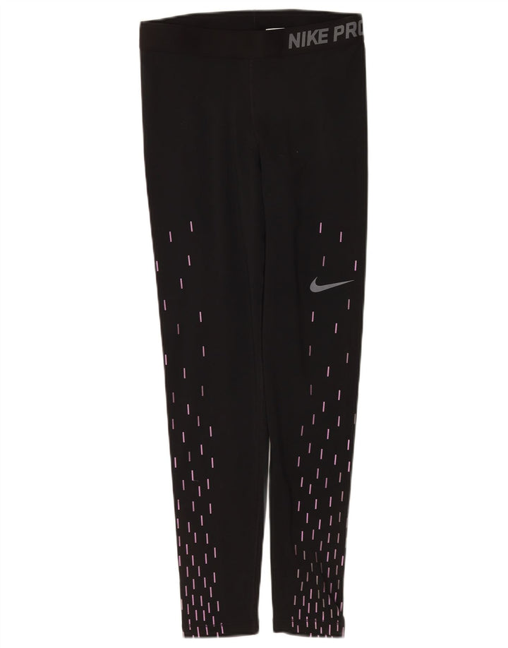 Nike Womens Dri Fit Graphic Leggings UK 12 Medium Black Geometric