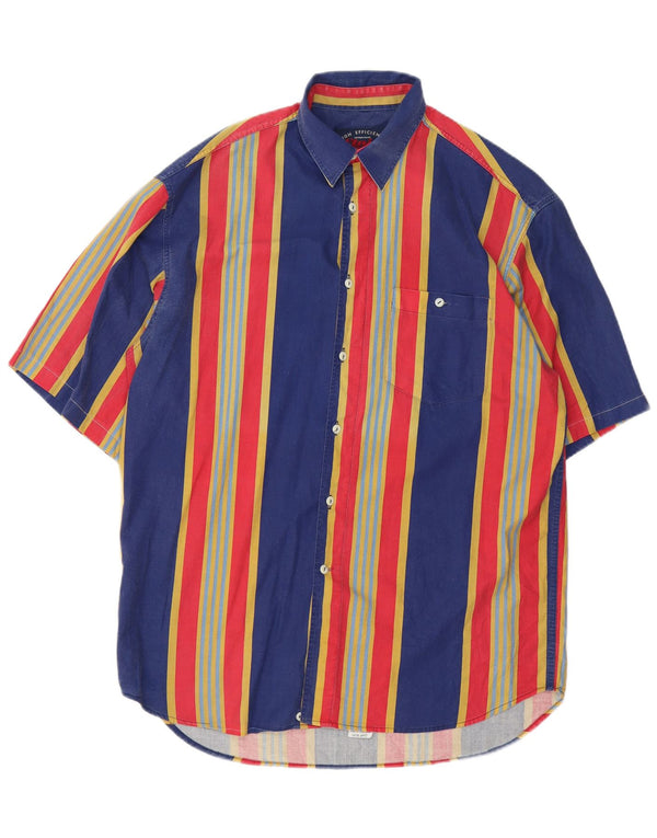 Vintage Mens Short Sleeve Shirt Large Multicoloured Striped Cotton