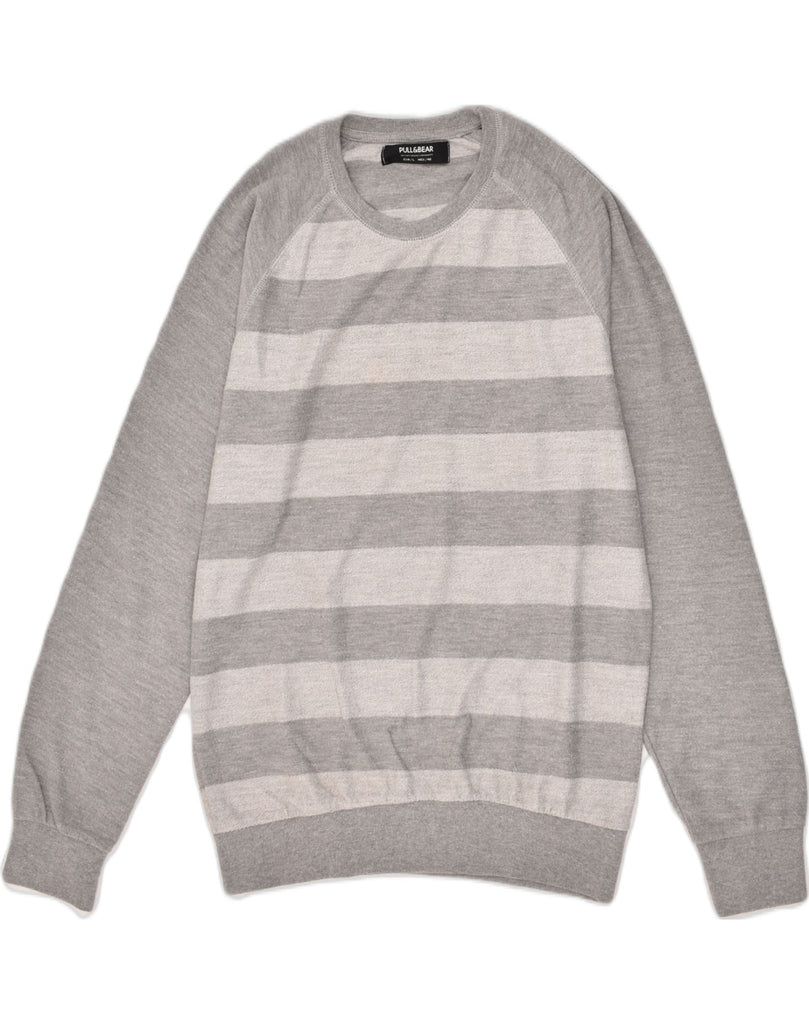 PULL & BEAR Mens Sweatshirt Jumper Large Grey Striped | Vintage Pull & Bear | Thrift | Second-Hand Pull & Bear | Used Clothing | Messina Hembry 