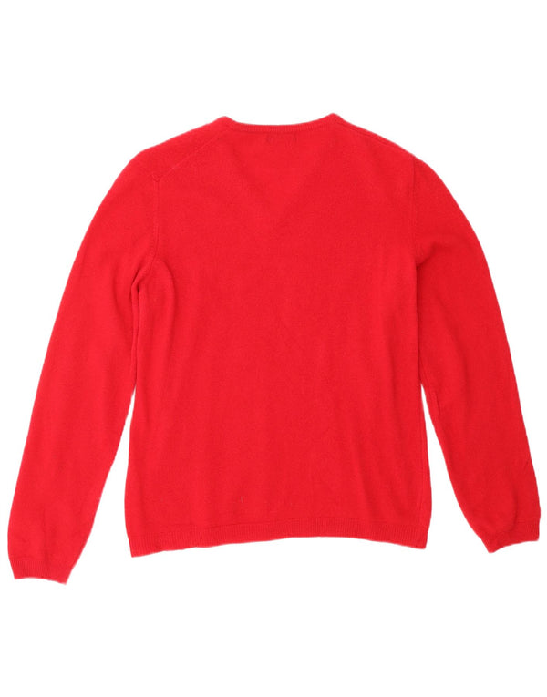 BENETTON Womens V-Neck Jumper Sweater UK 10 Small Red