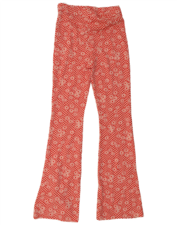 Zara Womens Flare Casual Trousers Medium W28 L33 Orange Floral Polyester