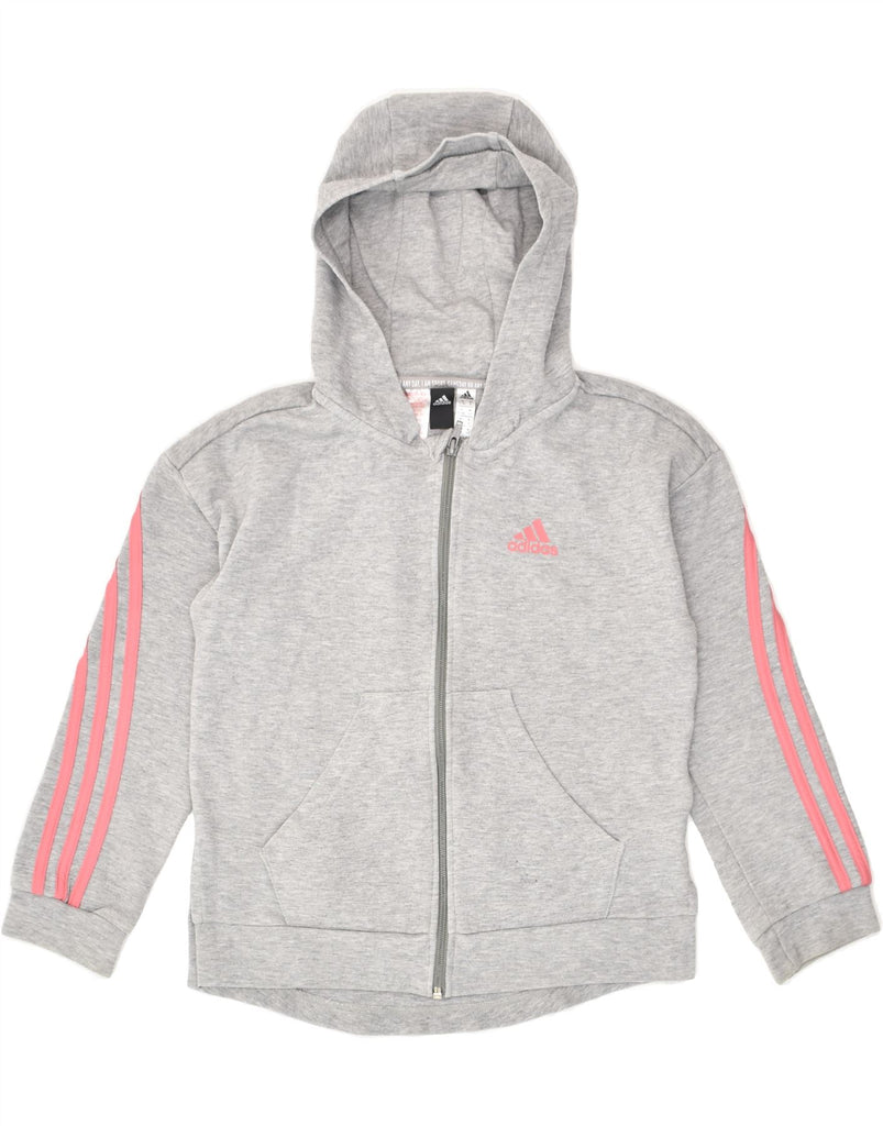 ADIDAS Girls Zip Hoodie Sweater 9-10 Years Grey Cotton | Vintage Adidas | Thrift | Second-Hand Adidas | Used Clothing | Messina Hembry 