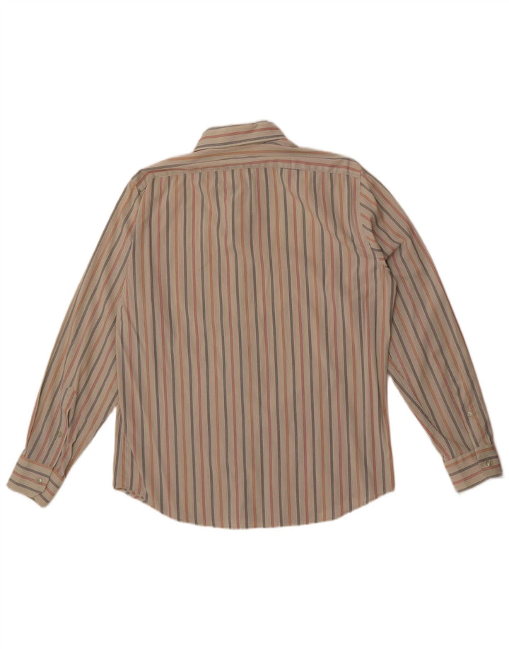 Trussardi Mens Shirt Medium Beige Striped Cotton