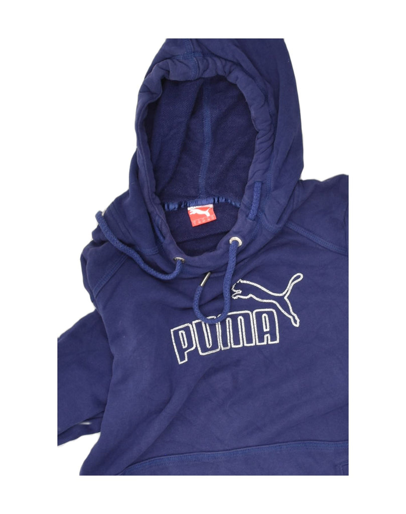 PUMA Womens Graphic Hoodie Jumper UK 10 Small Navy Blue Cotton | Vintage Puma | Thrift | Second-Hand Puma | Used Clothing | Messina Hembry 