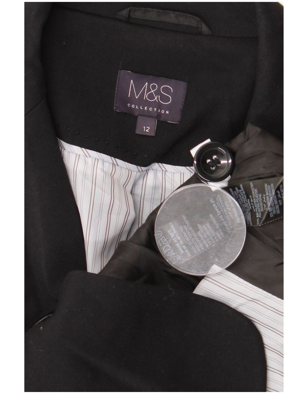 Marks & Spencer Womens Crop 1 Button Blazer Jacket UK 12 Medium Black