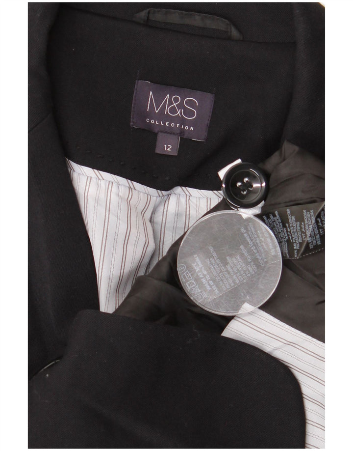 Marks & Spencer Womens Crop 1 Button Blazer Jacket UK 12 Medium Black