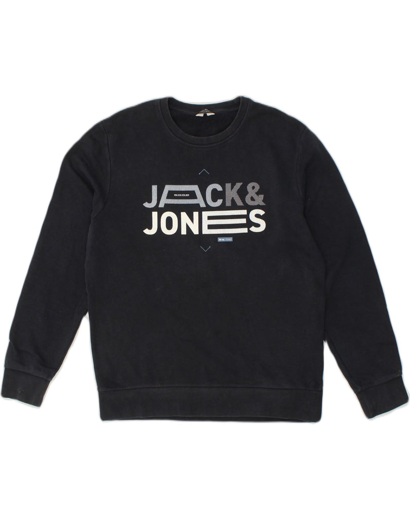 JACK & JONES Mens Core Graphic Sweatshirt Jumper Medium Black Cotton | Vintage Jack & Jones | Thrift | Second-Hand Jack & Jones | Used Clothing | Messina Hembry 