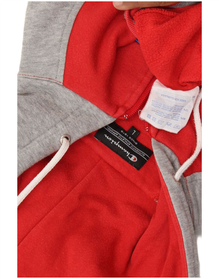 CHAMPION Womens Graphic Zip Hoodie Sweater UK 14 Large Red Colourblock