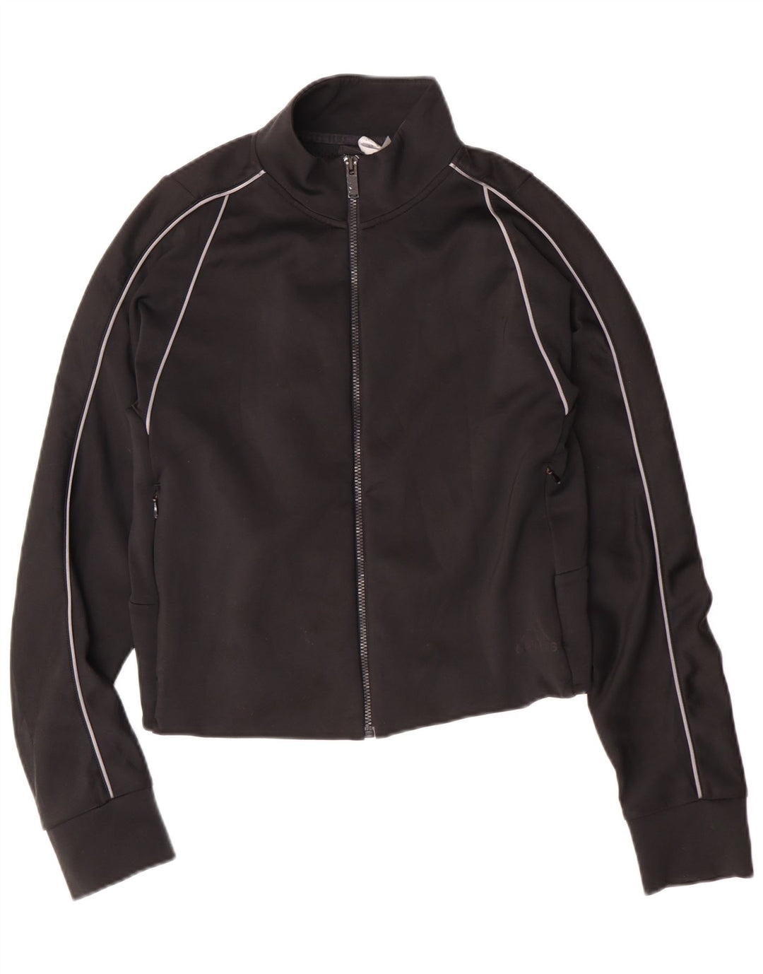 Adidas Womens Crop Tracksuit Top Jacket UK 12/14 Medium Black Polyester