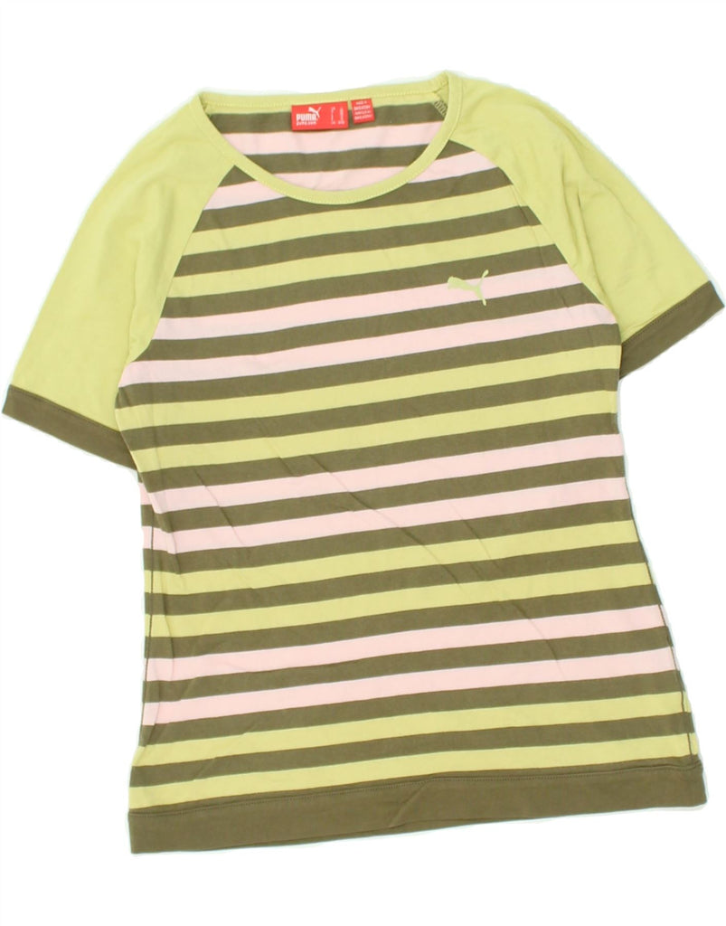 PUMA Girls T-Shirt Top 11-12 Years Green Striped Cotton | Vintage Puma | Thrift | Second-Hand Puma | Used Clothing | Messina Hembry 