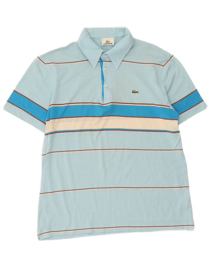 Lacoste Mens Polo Shirt Size 4 Medium Blue Striped Cotton