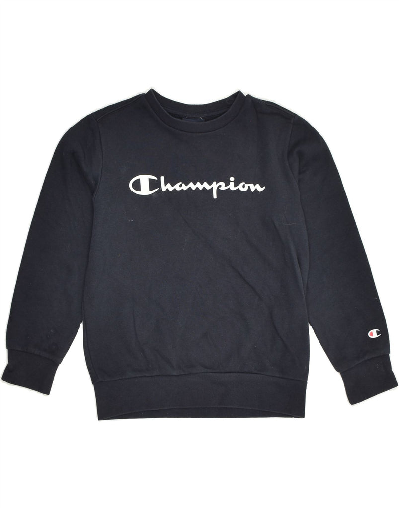 CHAMPION Girls Graphic Sweatshirt Jumper 7-8 Years Small  Navy Blue Cotton | Vintage Champion | Thrift | Second-Hand Champion | Used Clothing | Messina Hembry 