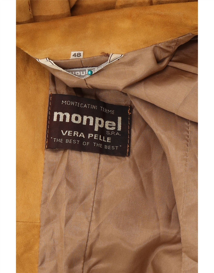 Monpel Womens 2 Button Suede Blazer Jacket IT 48 XL Beige Leather