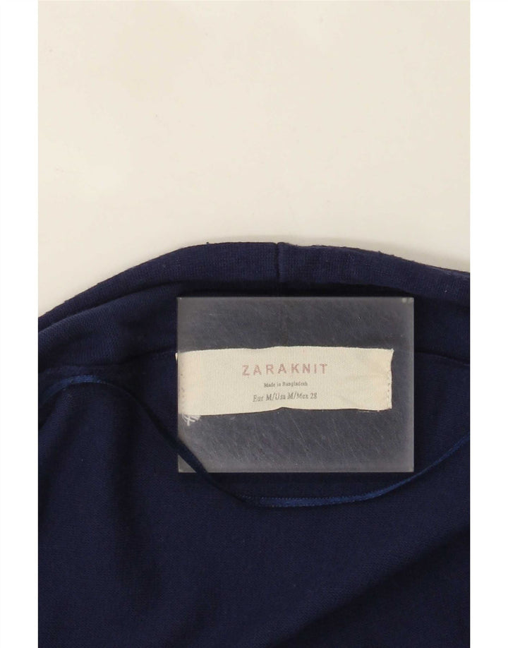 Zara Womens 3/4 Sleeve Open Cardigan Sweater UK 12 Medium Navy Blue