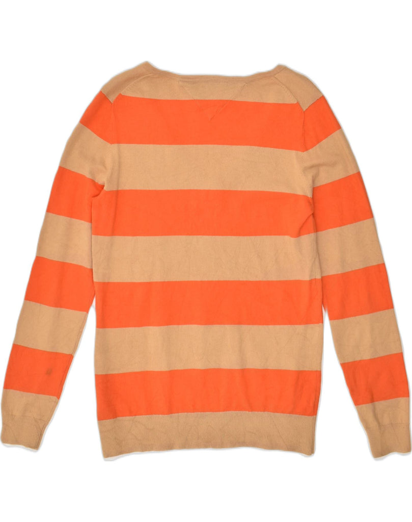 TOMMY HILFIGER Mens V-Neck Jumper Sweater Small Orange Striped Cotton | Vintage Tommy Hilfiger | Thrift | Second-Hand Tommy Hilfiger | Used Clothing | Messina Hembry 