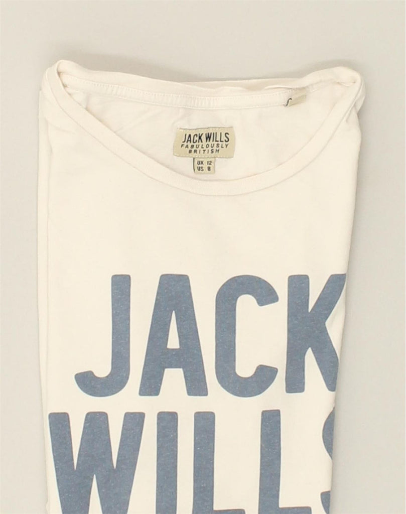 JACK WILLS Womens Graphic T-Shirt Top UK 12 Medium White Cotton | Vintage Jack Wills | Thrift | Second-Hand Jack Wills | Used Clothing | Messina Hembry 