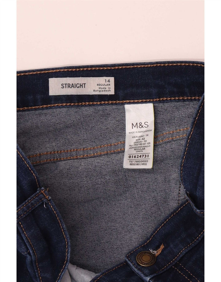 Marks & Spencer Womens Straight Jeans UK 14 Medium W30 L29 Navy Blue Cotton