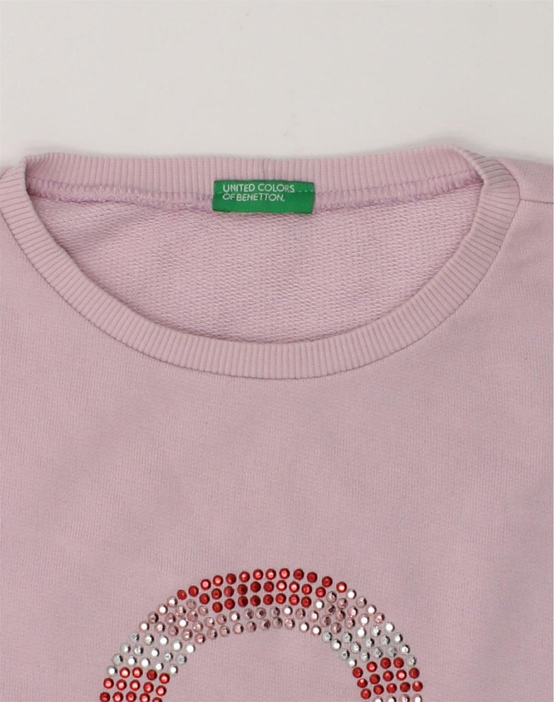 BENETTON Girls Graphic Sweatshirt Jumper 12-13 Years 3XL Pink Cotton | Vintage Benetton | Thrift | Second-Hand Benetton | Used Clothing | Messina Hembry 